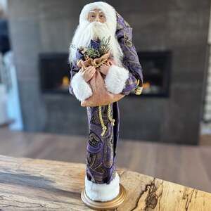 Vintage Style 20” Purple Gold Paisley Santa Claus Old World Father Christmas